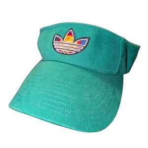 Vintage Y2K Adidas Trefoil Logo Adjustable Sun Visor Hat Cap rainbow